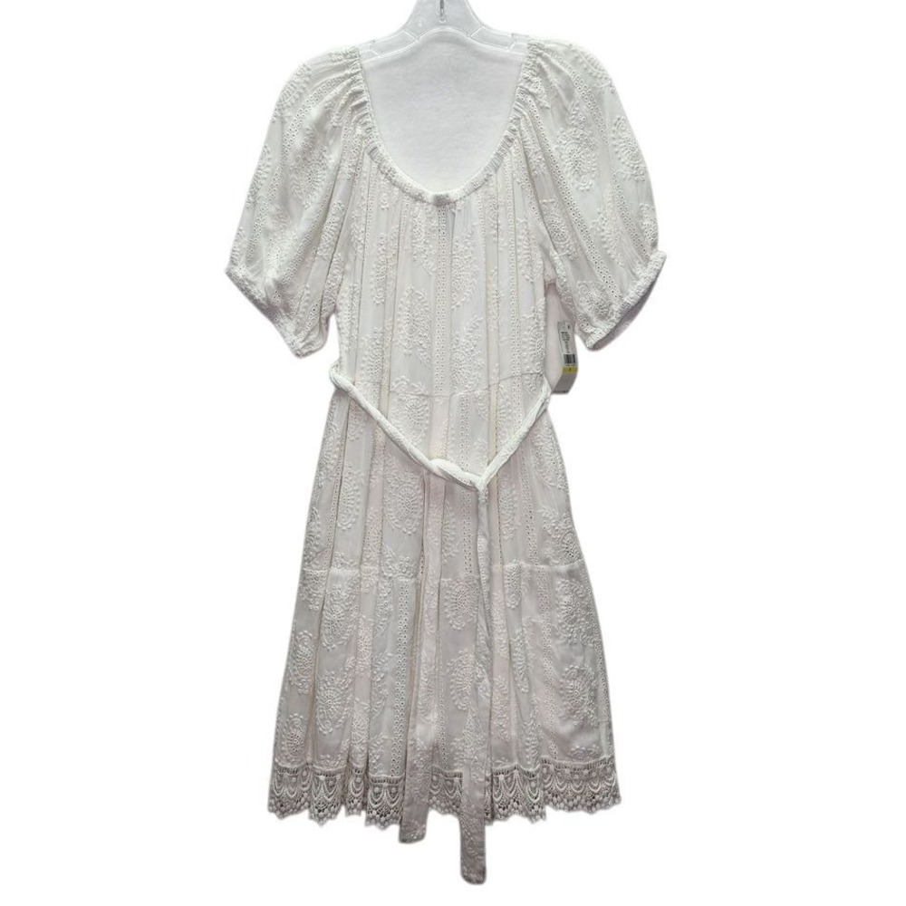 Karen Kane Dress Womens M White Embroidered Puff Sleeve Midi Boho Cottagecore